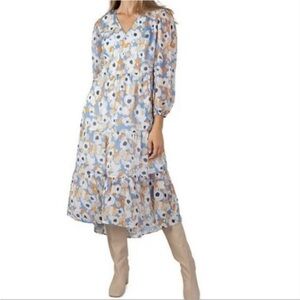 Joie Floral Tiered Midi Dress Blue Orange M NWT